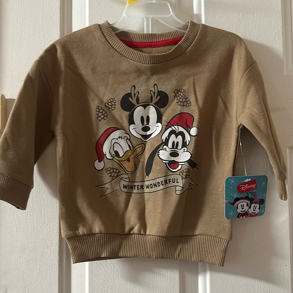 DISNEY WINTER WONDERFUL HOLIDAY SWEATSHIRT: BROWN: NEW WITH TAGS: SIZE 12 MTH